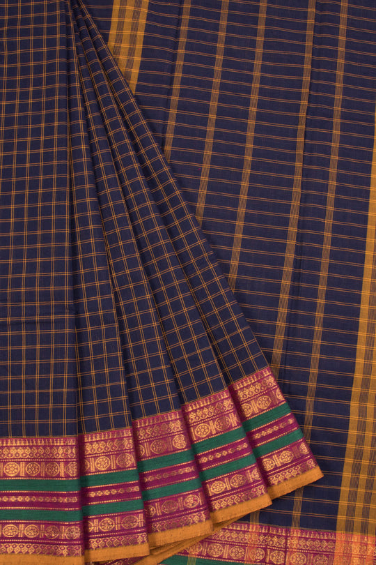 chettinad cotton saree - Multi Purple Checks & Paisley Gold