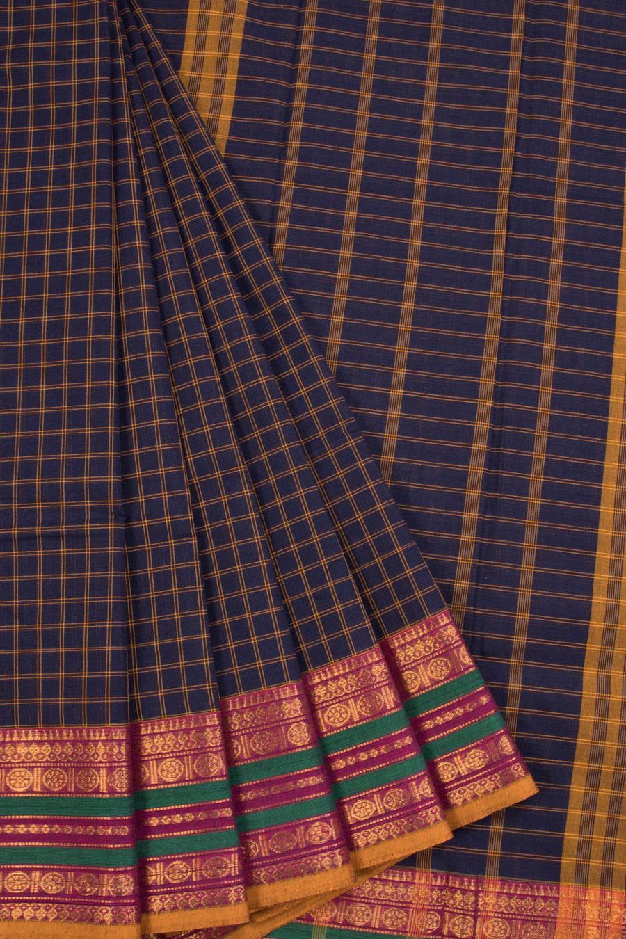 Indigo Blue Handloom Chettinad Cotton Saree 10070031 - Avishya