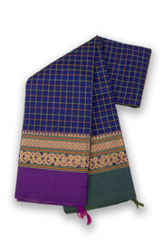 Blue Handloom Chettinad Cotton Saree Without Blouse 10075062