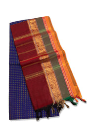 Blue Handloom Chettinad Cotton Saree Without Blouse 10075066