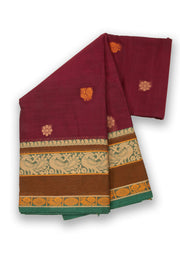 Maroon Handloom Chettinad Cotton Saree 10075070