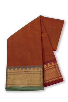 Brown Handloom Chettinad Cotton Saree 10075094