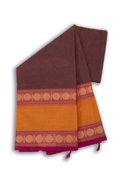 Brown Handloom Chettinad Cotton Saree 10075115