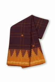 Brown Handloom Chettinad Cotton Saree Without Blouse 10075129