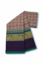 Brown Handloom Chettinad Cotton Saree Without Blouse 10075136