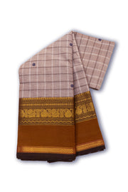 Brown Handloom Chettinad Cotton Saree Without Blouse 10075137