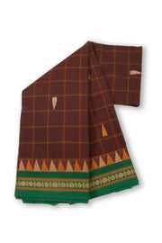 Maroon Handloom Chettinad Cotton Saree Without Blouse 10075141