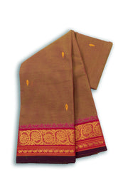 Brown Handloom Chettinad Cotton Saree Without Blouse 10075149