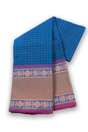 Blue Handloom Chettinad Cotton Saree Without Blouse 10075154