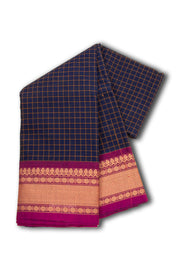 Blue Handloom Chettinad Cotton Saree Without Blouse 10075171