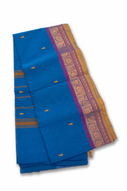 Blue Handloom Chettinad Cotton Saree Without Blouse 10075175