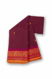 Maroon Handloom Chettinad Cotton Saree Without Blouse 10075177