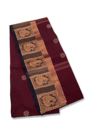 Maroon Handloom Chettinad Cotton Saree Without Blouse 10075178