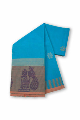 Blue Handloom Chettinad Cotton Saree Without Blouse 10075179