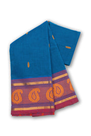 Blue Handloom Chettinad Cotton Saree Without Blouse 10075183