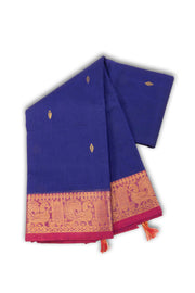 Blue Handloom Chettinad Cotton Saree Without Blouse 10075194