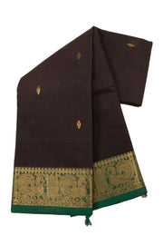 Brown Handloom Chettinad Cotton Saree Without Blouse 10075195
