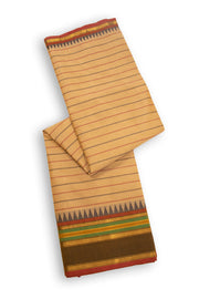 Beige Handloom Chettinad Cotton Saree With Temple Border 10075903
