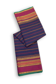 Blue Handloom Chettinad Cotton Saree With Temple Border 10075904