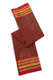 Maroon Handloom Chettinad Cotton Saree 10075921