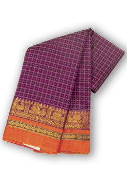 Purple Thousand Buttas Chettinad Cotton Saree 10075974