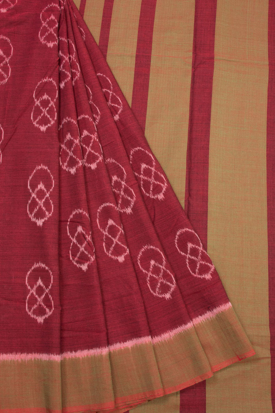 Crimson red Handloom Maniabandha Ikat Cotton Saree