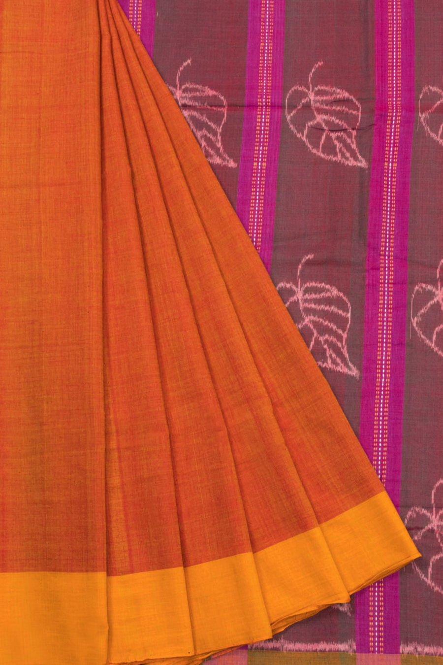 Orange Handloom Maniabandha Ikat Cotton Saree
