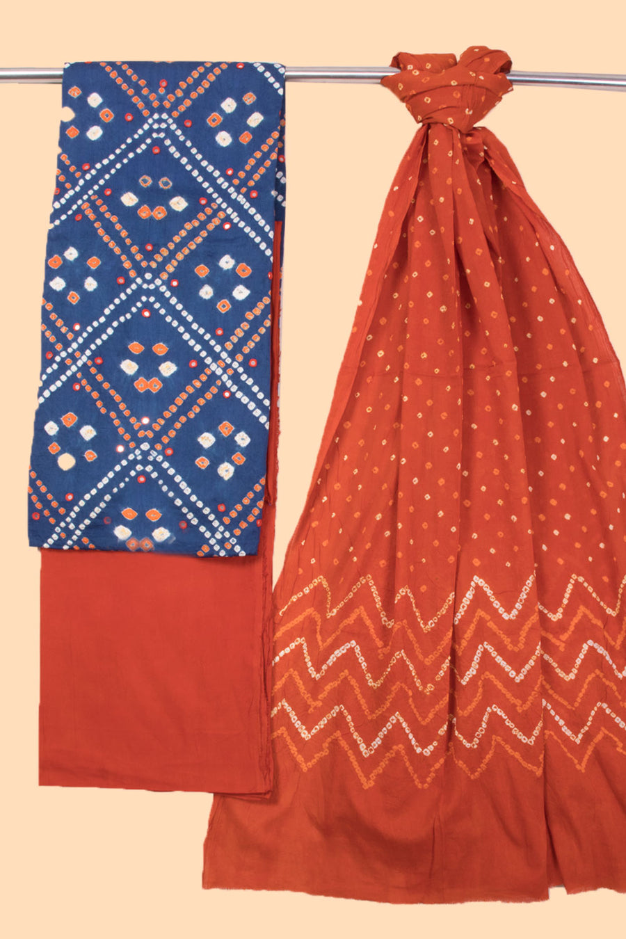 Blue Bandhani Cotton 3-Piece Salwar Suit Material 10069625 - Avishya