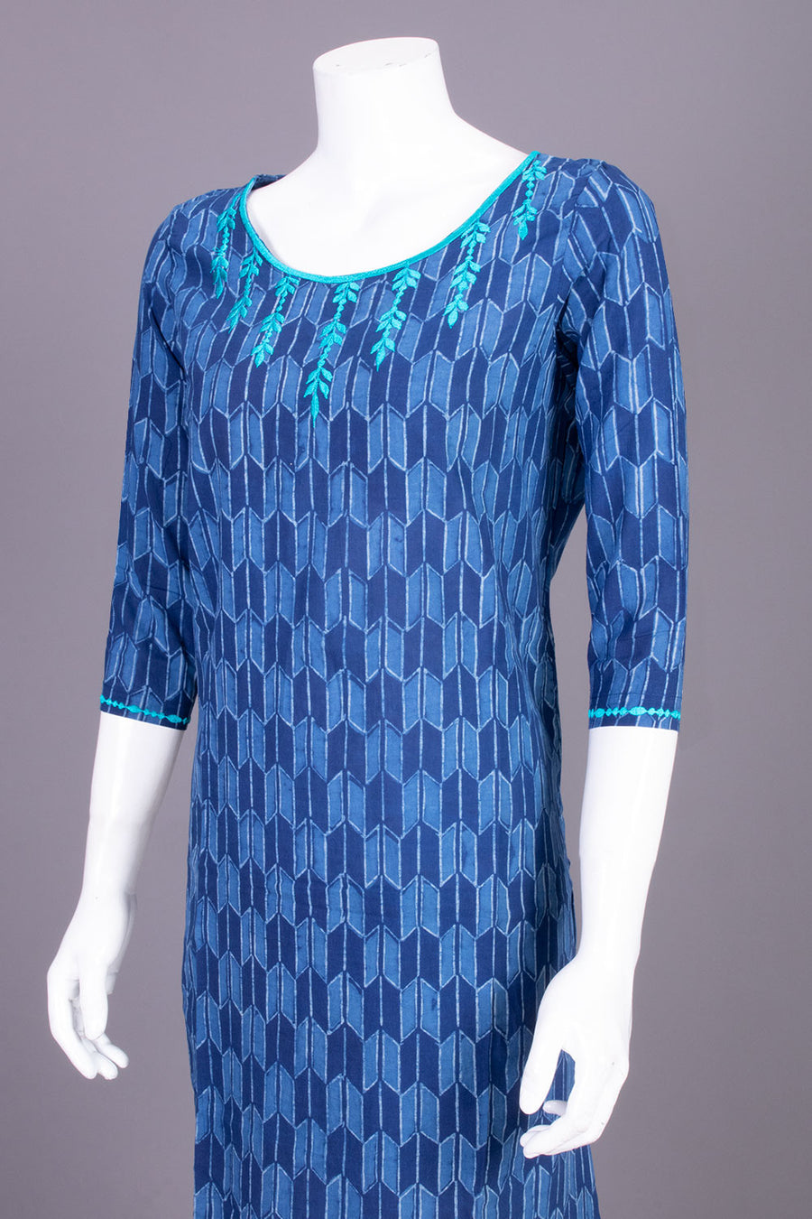 Indigo Dyed & Embroidered Dabu Printed Cotton Kurta 10068996 - Avishya