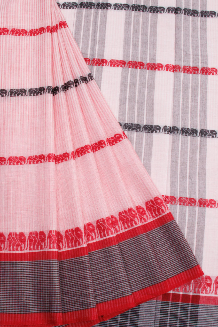 Blush Pink Handloom Dhaniakhali Cotton Saree - Avishya