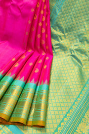 Hot Rose Pink Handloom Gadwal Silk Saree With Temple Border 10077205