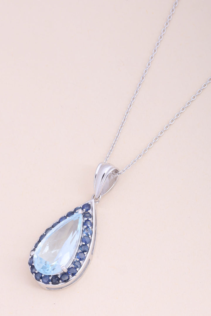 Blue Topaz & Blue Sapphire Sterling Silver Necklace Pendant 10067165