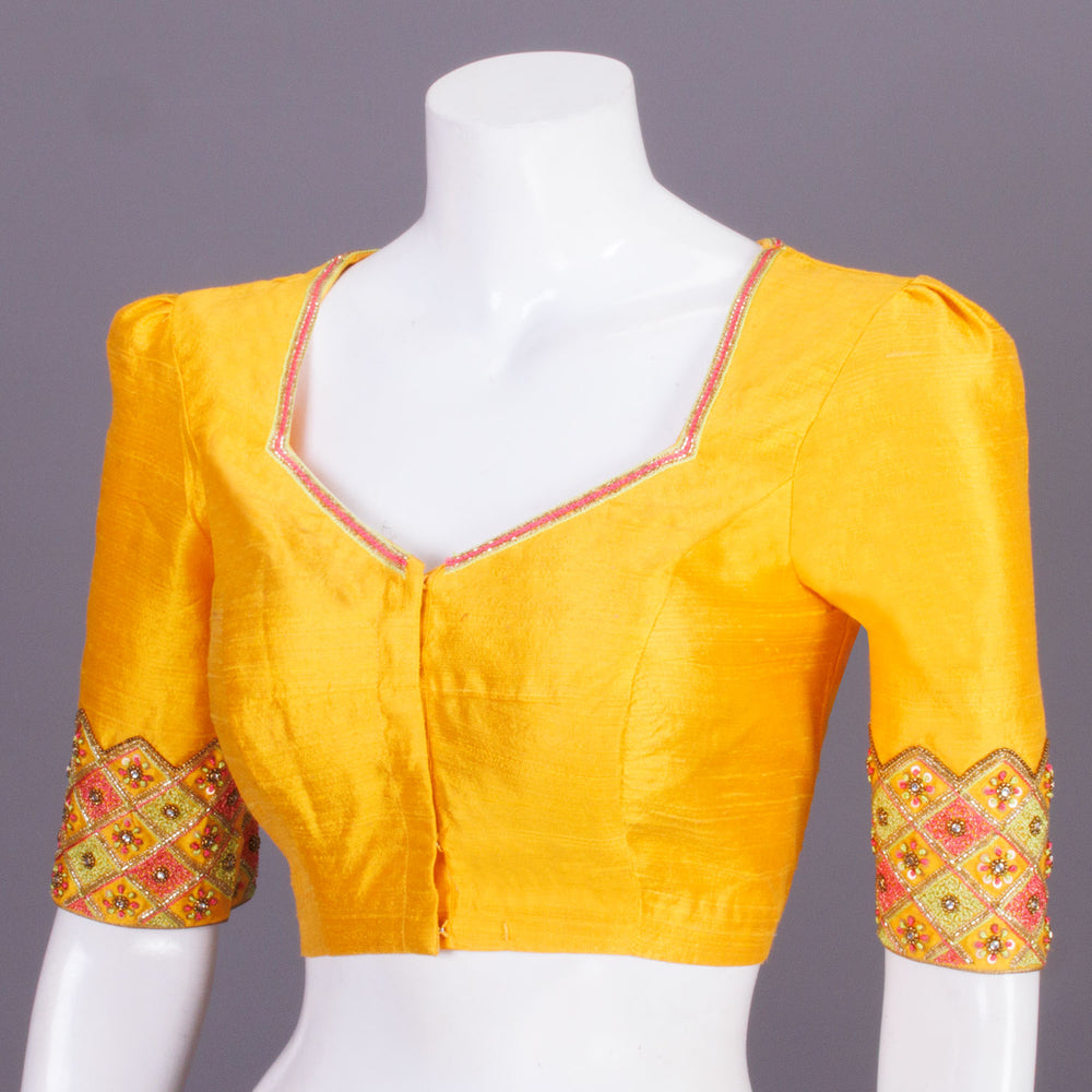 Yellow Aari Embroidered Tussar Silk Blouse 10068919 - Avishya