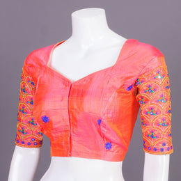 Pink Aari Embroidered Silk Blouse 10068937