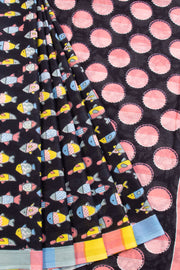 Blue Hand Block Printed Cotton Saree 10069085 - Avishya