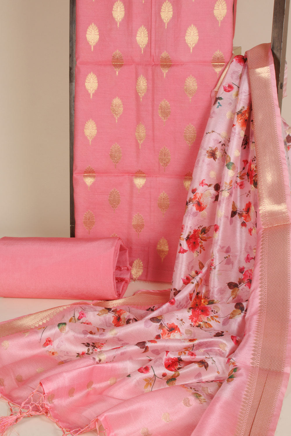 Hand Block Printed Silk Cotton 3-Piece Salwar Suit Material  - Avishya