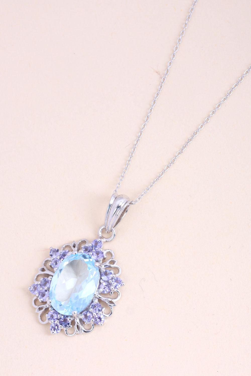 Tanzanite Blue Topaz Silver Necklace Pendant Chain 10067159 - Avishya