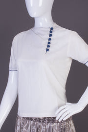 White Closed Neck Cotton Crop Top-Avishya