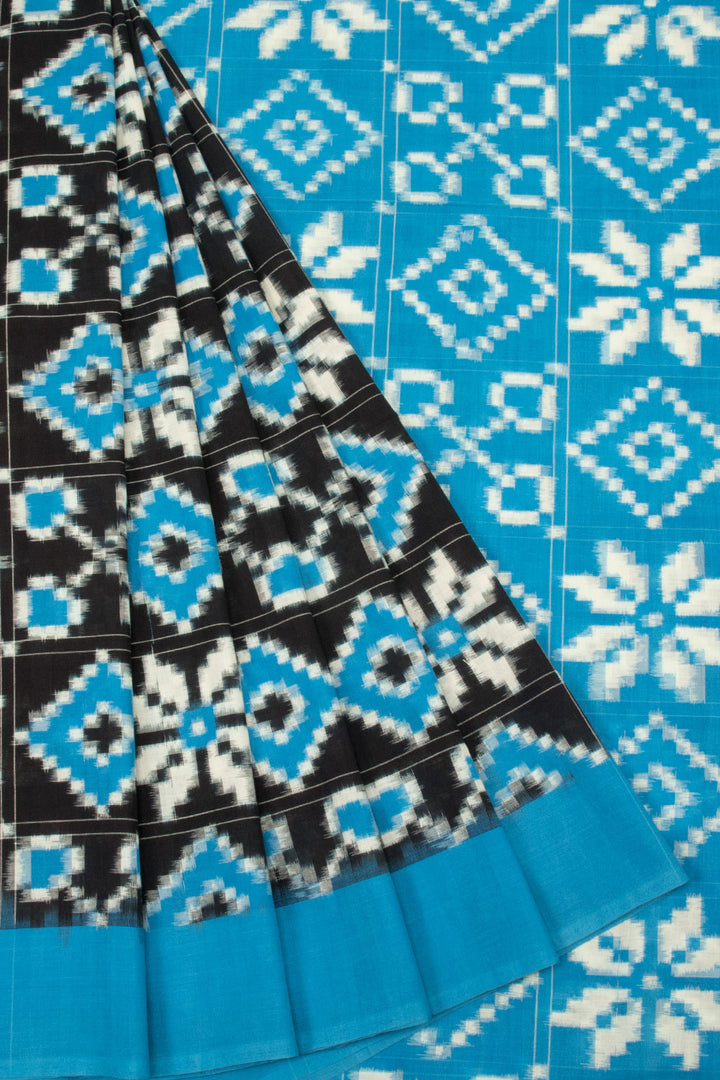 Black & Blue Handloom Telia Rumal Ikat Cotton Saree 10064463