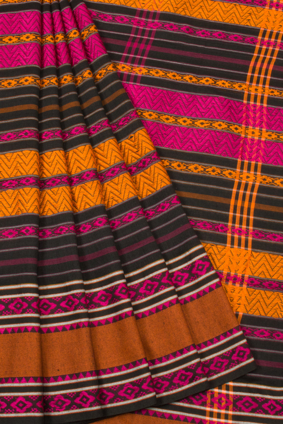 Black Handloom Dhaniakhali Cotton Saree  - Aviishya