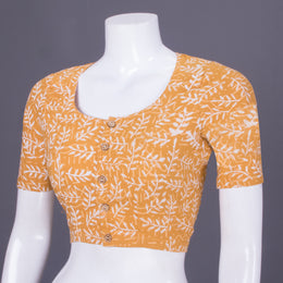 Mustard Handblock Printed Cotton Blouse 10069797 - Avishya