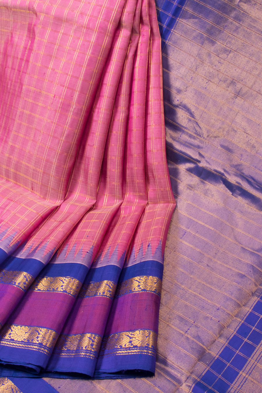 French Pink Handloom Gadwal Kuttu Silk Saree - Avishya