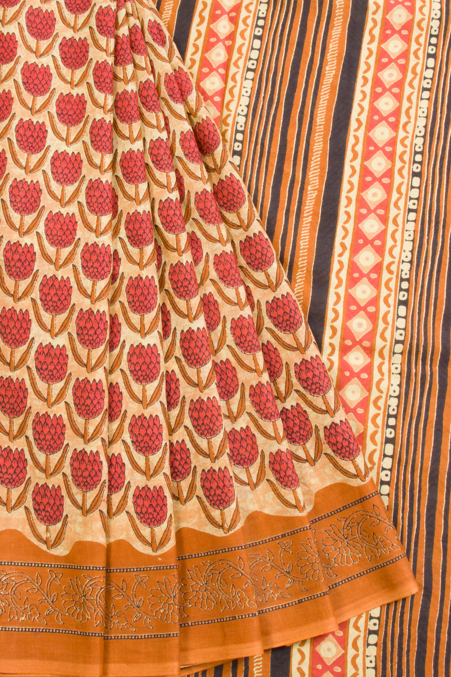 Brown Vanaspathi Printed Mulmul Cotton Saree 10069096 - Avishya