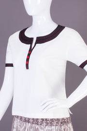 White Boat Neck Cotton Crop Top-Avishya