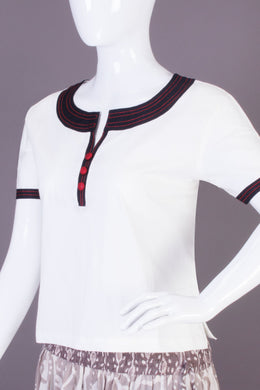 White Boat Neck Cotton Crop Top-Avishya