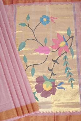 Peach Handloom Paithani Cotton Saree 10068429 - Avishya