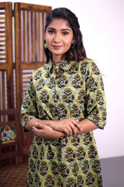 Green Hand Block Printed Cotton Dress 10062672