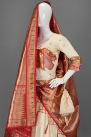 Cream Handcrafted Paithani Lehenga-Avishya