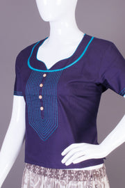 Navy Blue Cotton Crop Top  - Avishya