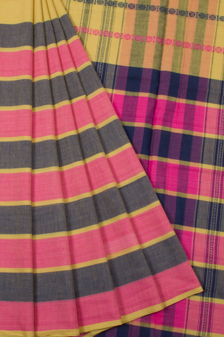 Pink Handloom Dhaniakhali Cotton Saree  - Avishya